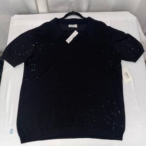 Kinetix XL Men’s Artsy BlackCasual V-Neck Collared Short Sleeve Polo T-shirt